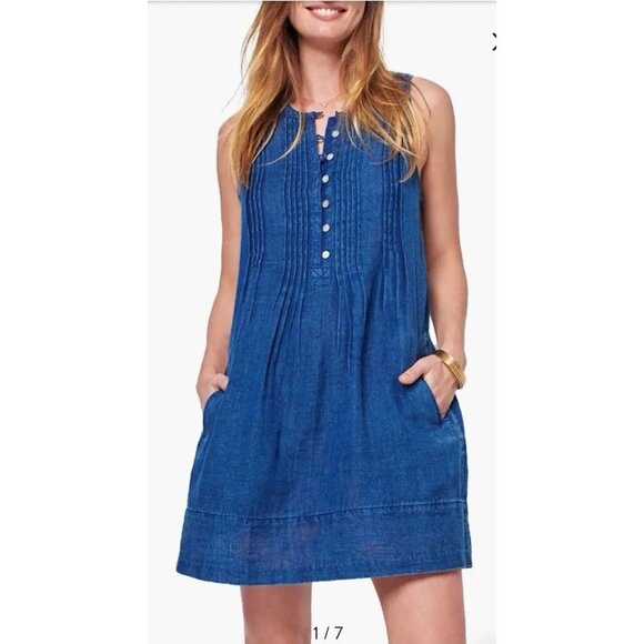 Faherty Isha Sleeveless Organic Cotton Dress Navy Size Ex Small Sleeveless NWT - Picture 1 of 16